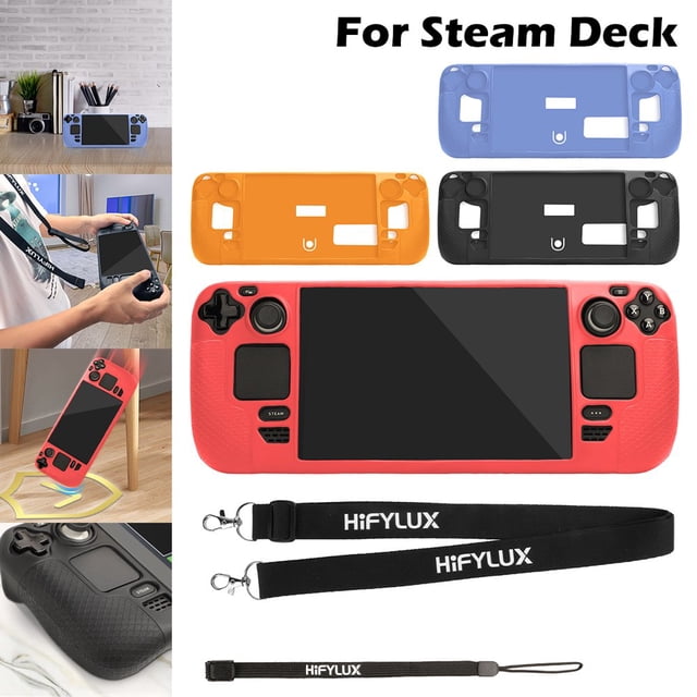 Game Console Protective Case Compatible with Steam Deck Soft Silicone Full Protection Game Player Cover Anti-Scratch Non-slip Game Machine Protector with Lanyard