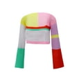 thumbnail image 3 of Yuemengxuan Women Crochet Knit Crop Tops, Long Sleeve Color Block Hollow Out T-Shirts, 3 of 9