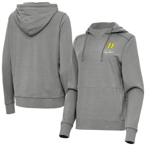 Women's-Antigua Heather Black Denny Hamlin Justice Pullover Hoodie