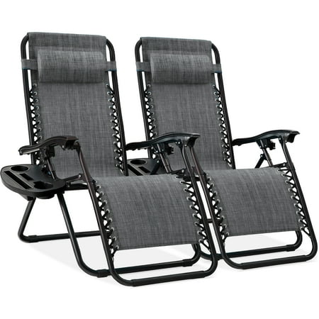 Best Choice Products Set Of 2 Zero Gravity Lounge Chair Recliners For Patio, Pool W/ Cup Holder Tray - Gray