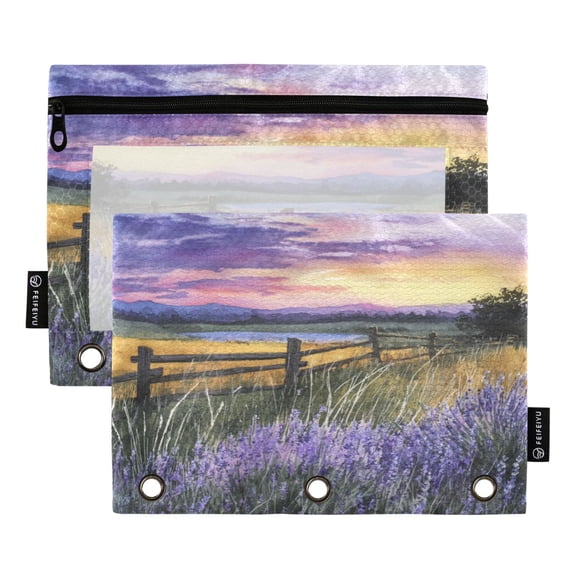 2 Pack 3 Ring Binder Pouch with Clear PVC Window Water Resistant Zipper Pencil Pouch Groups Of Lavenders Binder Pocket for Classroom Office Home Stationery Organization