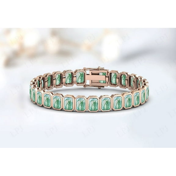 Moss Agate Tennis Bracelet For Women,Wedding Bracelet Gift For Her man,silver with gold plated