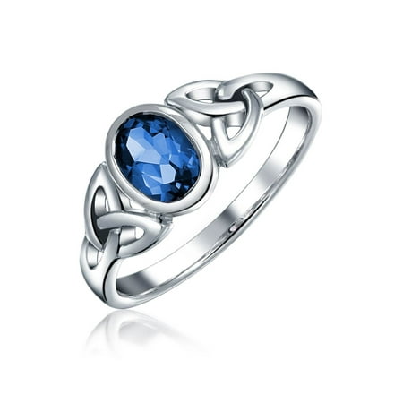 White Gold Trinity Knot Ring Simulated Sapphire Celtic Trinity Knot Triquetra Ring For Women 1MM Band 925 Sterling Silver September Birth Month ()