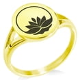 thumbnail image 1 of Stainless Steel Lotus Zen Minimalist Oval Top Polished Statement Signet Ring, 1 of 1