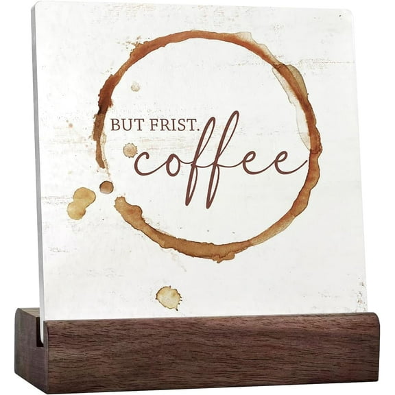 But First Coffee Sign, Cute Coffee Desk Decor, Coffee Sign Decorations For Home Kitchen Office Station Bar Shop Pantry Wall Tabletop Desk Decor Ceramic Plaque With Wooden Stand