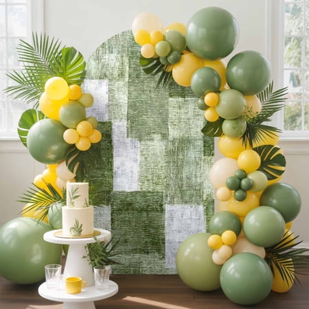 Green Patchwork Arch Backdrop Cover 4FT Modern Abstract Sage Green Patchwork Spandex Arch Covers Double-Sided Backdrop for Wedding Birthday Party Photo Background Decoration