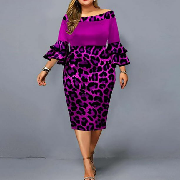 Wedding Guest Dresses for Women, Womens Plus Size Flare Sleeve Dress Fashion Leopard Print Patchwork Party Dresses, Vestidos de verano, Robes d'été Wedding Guest Dresses for Women, Womens Plus Size Flare Sleeve Dress Fashion Leopard Print Patchwork Party Dresses, Vestidos de verano, Robes d'été