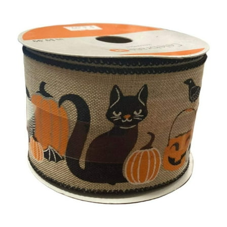 Celebrate it Halloween Cat and Pumpkins Wired Ribbon 2.5inx25ft