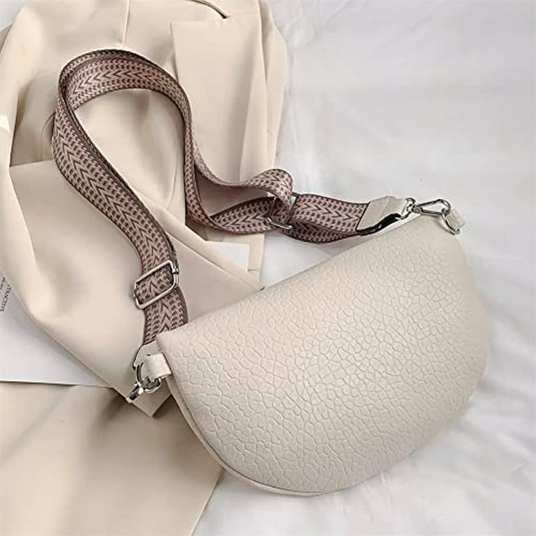 Women Wide Strap Crossbody Bag Leather Shoulder Sling Bag