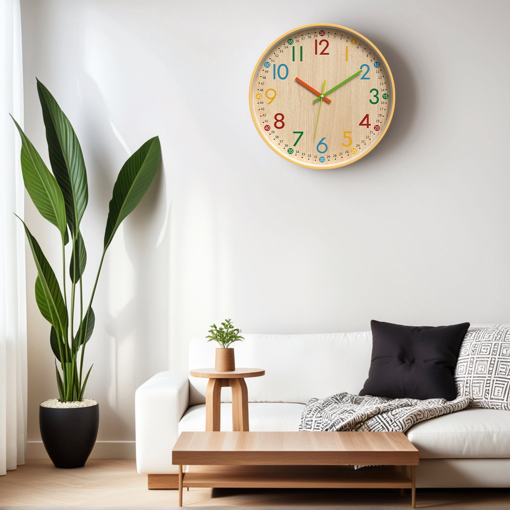 Unique Bargains Non-Ticking Battery Operated Colorful Analog Wall Clock Pink