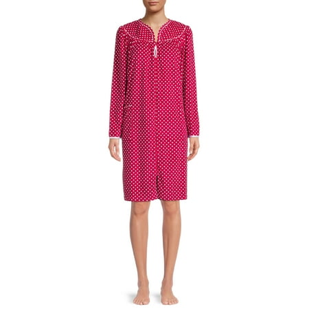 

Lissome Women s and Women s Plus Long Sleeve Zip Front Diamond Fleece Breakfast Gown