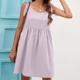 thumbnail image 5 of IROINNID Women's Sleeveless Solid Color Sundress Summer New Casual Bandage Doll Cotton And Linen Dress Round Neckline Knee-Length Dress, 5 of 9