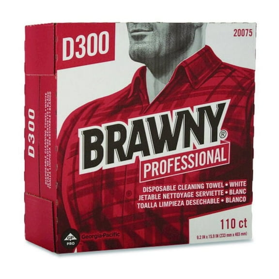 Brawny Professional Tall Dispenser All-Purpose DRC Wipers, 1-Ply, 9.25 x 16, Unscented, White, 110/Box 10 Boxes/Carton
