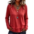 thumbnail image 3 of Odbmxy Tshirts Shirts for Women Cotton Long Sleeve Tops for Women Trendy Plain Basic Casual Loose Daily Layering Tops,Red XXL, 3 of 6
