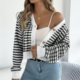 thumbnail image 4 of biudgviw Cardigan Sweaters for Women Long Sleeve Striped Open Front Cropped Tops Loose Soft Knit Bolero Fall Winter Outwear, 4 of 7