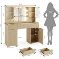 thumbnail image 4 of GIKPAL 47" Makeup Vanity with Mirror and Lights, Modern Get Ready Station Vanity with 3 Drawers & 2 Cabinets, Glass Top Vanity Desk with Power Strip, Natural, 4 of 7