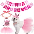 thumbnail image 1 of Disfraz de cumpleaños para mascotas, falda tutú rosa para perro con collar y sombrero, 1 of 7