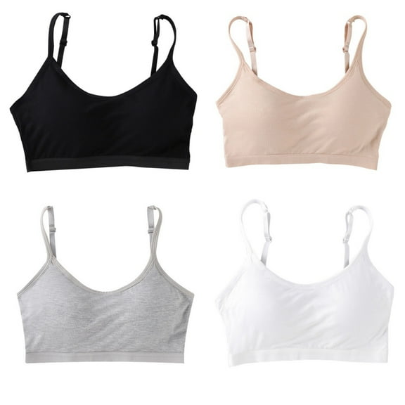 Baywell 4 Packs Girls Padded Training Bra Pack – Crop Cami Training Bras for Girls. Seamless Bra Design with Removable Padding, 52.5-60KG