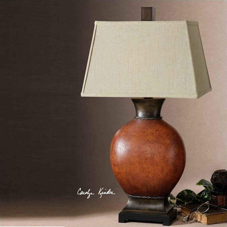 Uttermost Suri Led Ceramic Table Lamp In Burnished Dark Red