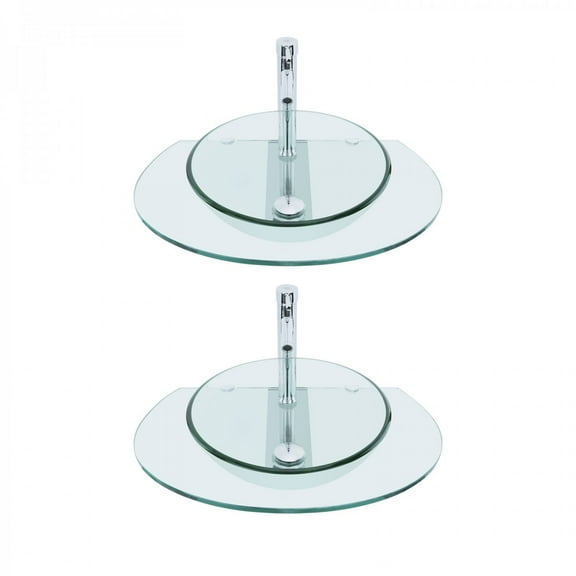 Corona Glass Console Sink Combo Round Easy Install Wall Mount Bathroom Vessel Sink 27 7/8" Crystal Clear Tempered Glass Console w/Chrome Faucet and Pop Up Sink Drain | Renovators Supply