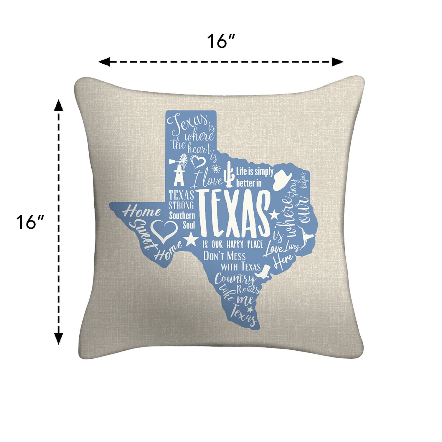Mainstays 16 in x 16 in Texas Reversible Decorative Outdoor Throw Pillow, Beige/Blue