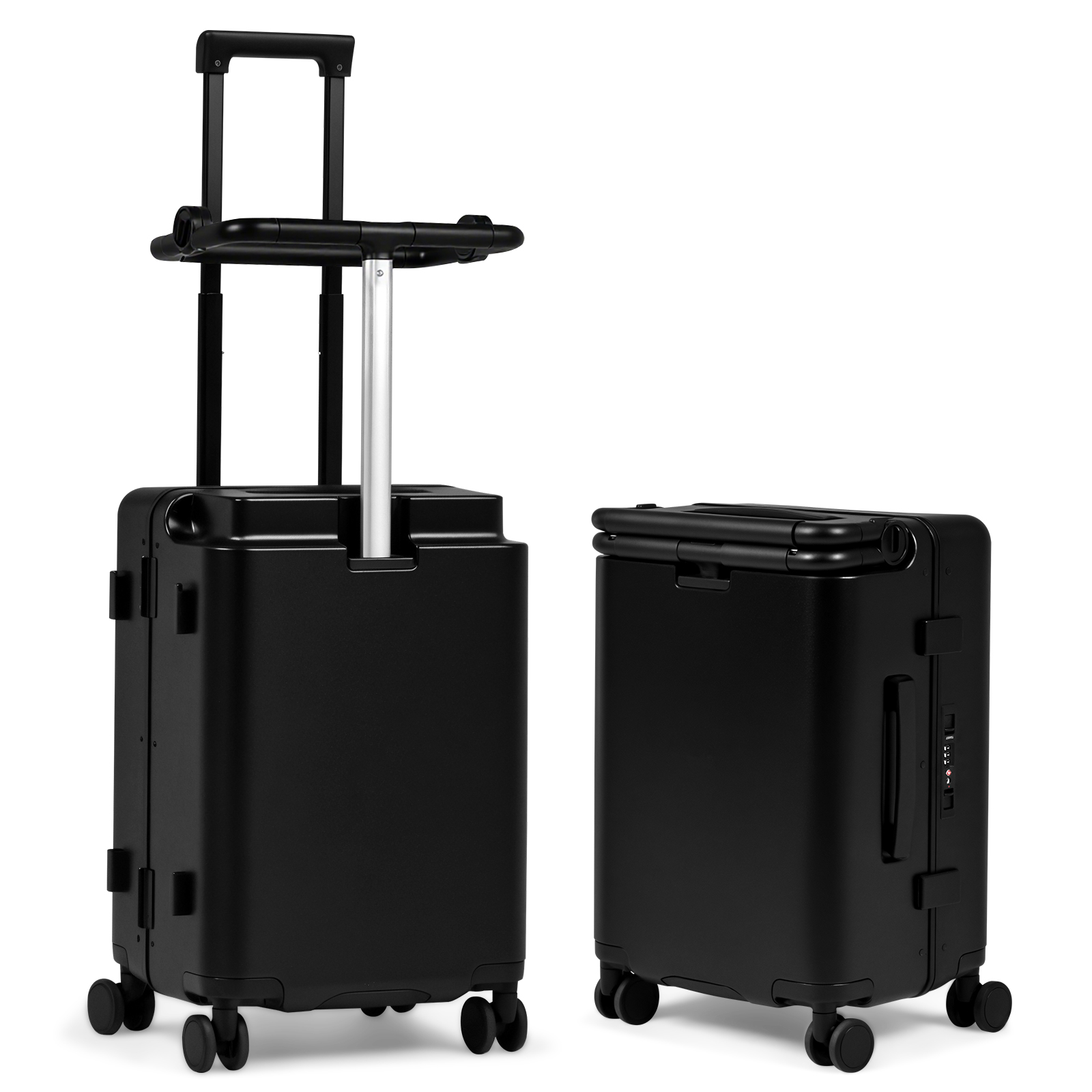 Advwin 20" Ride On Luggage with Foldable Seat, Cup/Tablet Holder, 6 PCs Packing Cube Set & TSA Lock, Hard Shell PC Spinner Travel Suitcase for Kids & Adults, Black