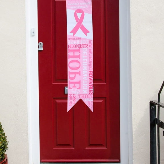 Topbathy 2Pcs Pink Ribbon Hanging Flag Health Banner Bunting Decor for Doors Walls