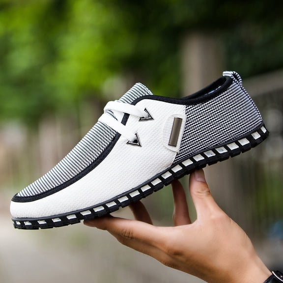 TABLZONE Comfortable Men's Casual Shoes White Linen Rubber Breathable Driving Footwear for Wearing Size 9.5