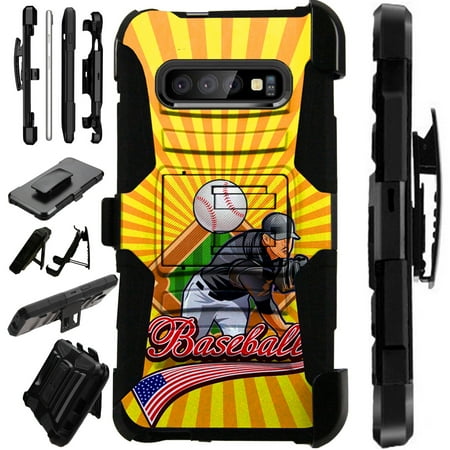 Compatible Samsung Galaxy S10 Plus S 10 Plus (2019) Case Armor Hybrid Phone Cover LuxGuard Holster (Baseball