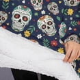 thumbnail image 3 of Oversized Wearable Blanket Hoodie,Navy Floral Skull Pattern Sherpa Blanket Hoodie with Super Pockets,Super Warm Fuzzy Pullover for Women & Men, 3 of 6