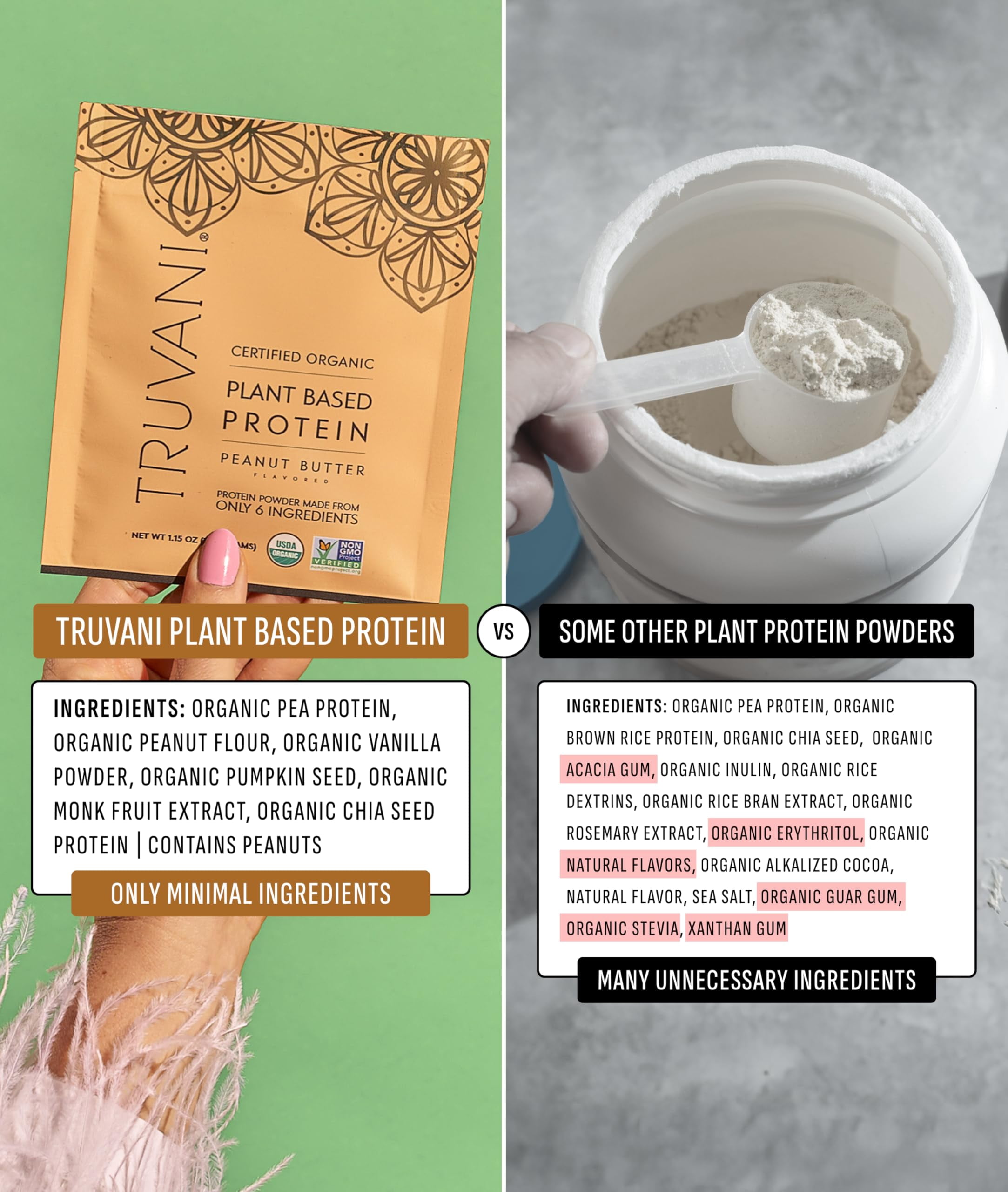 Truvani Vegan Plant Based Pea Protein Powder | Organic | Peanut Butter | 20 Servings | Gluten & Dairy Free