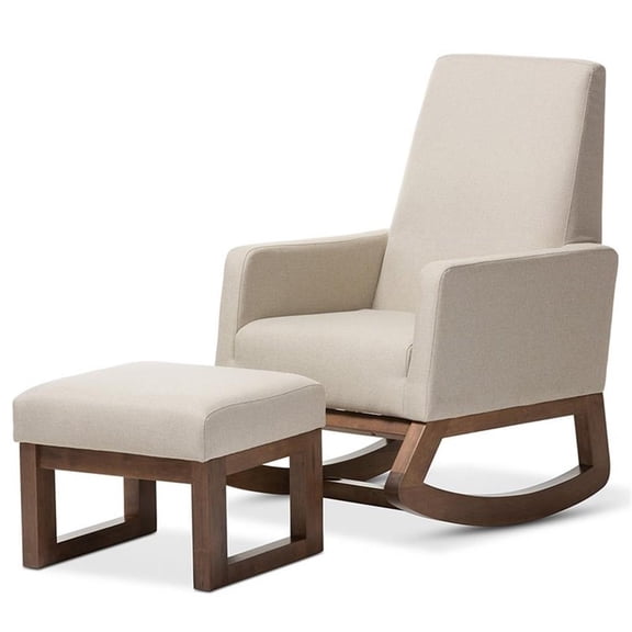 Bowery Hill Modern Fabric Upholstered Rocker and Ottoman in Beige