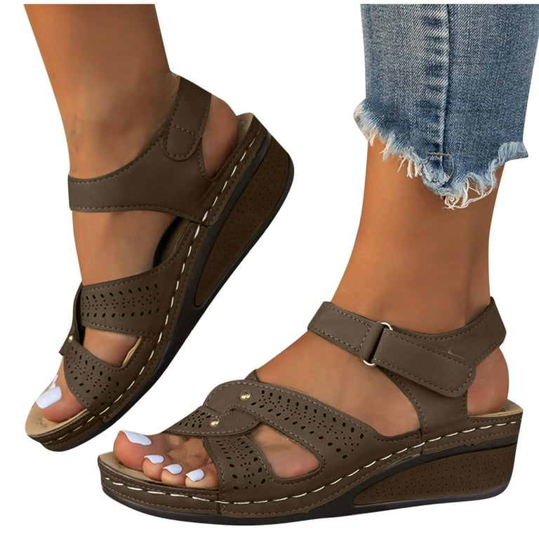 Xfvqtps Wedge Sandals for Women Velcro Strap Cross Straps Open Toe