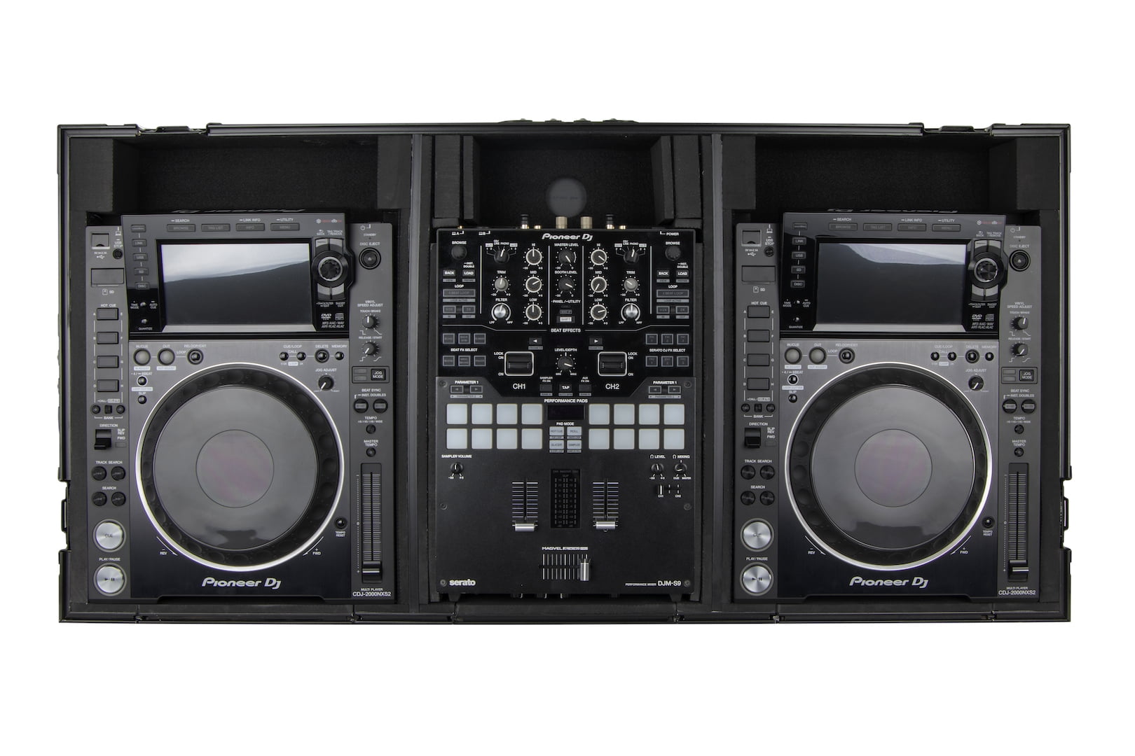 Odyssey FZ10CDJWXDBL Extra Deep 10 Format DJ Mixer and Two Large Format Media Players Coffin Flight Case - Black