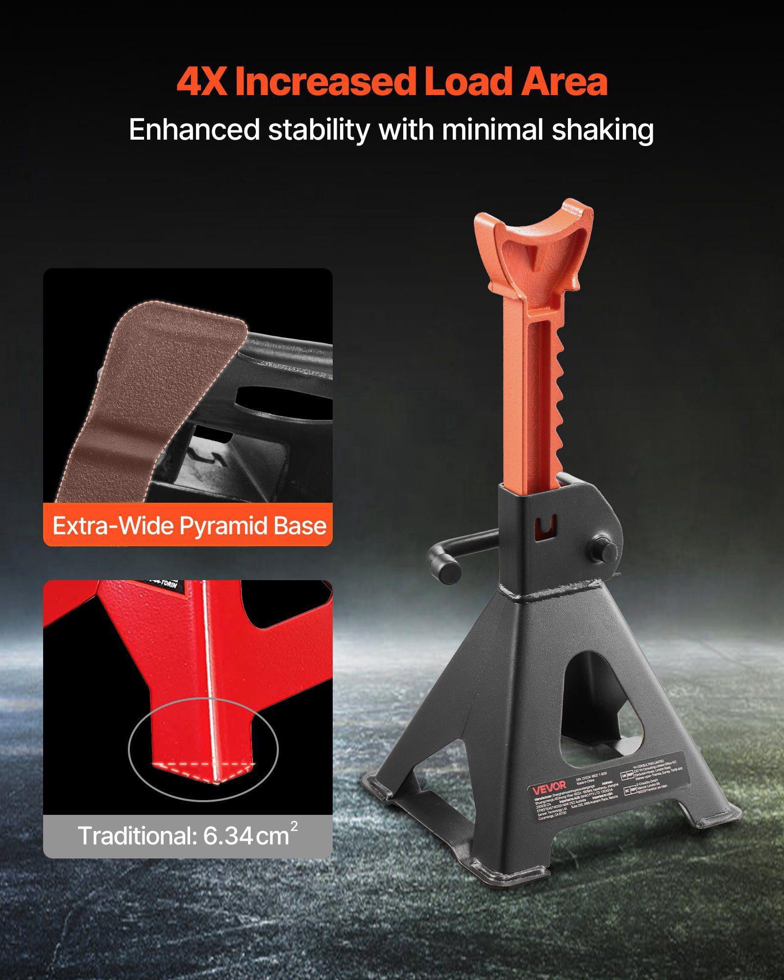 Heavy Duty 3 Ton 6600 lbs Capacity Steel Jack Stands Adjustable Height 10.8-16.3 in with Locking for SUV Pickup Car UTV ATV 1 Pair Black Orange