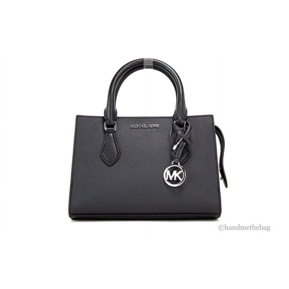 Michael Kors Sheila Small Black Vegan Saffiano Leather Center Zip Satchel Bag