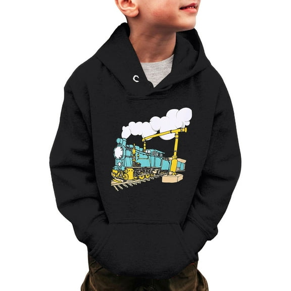 WOYY Toddler Boys Hoodie Cartoon Train Printed Hooded Sweatshirt Casual Sports Pullover