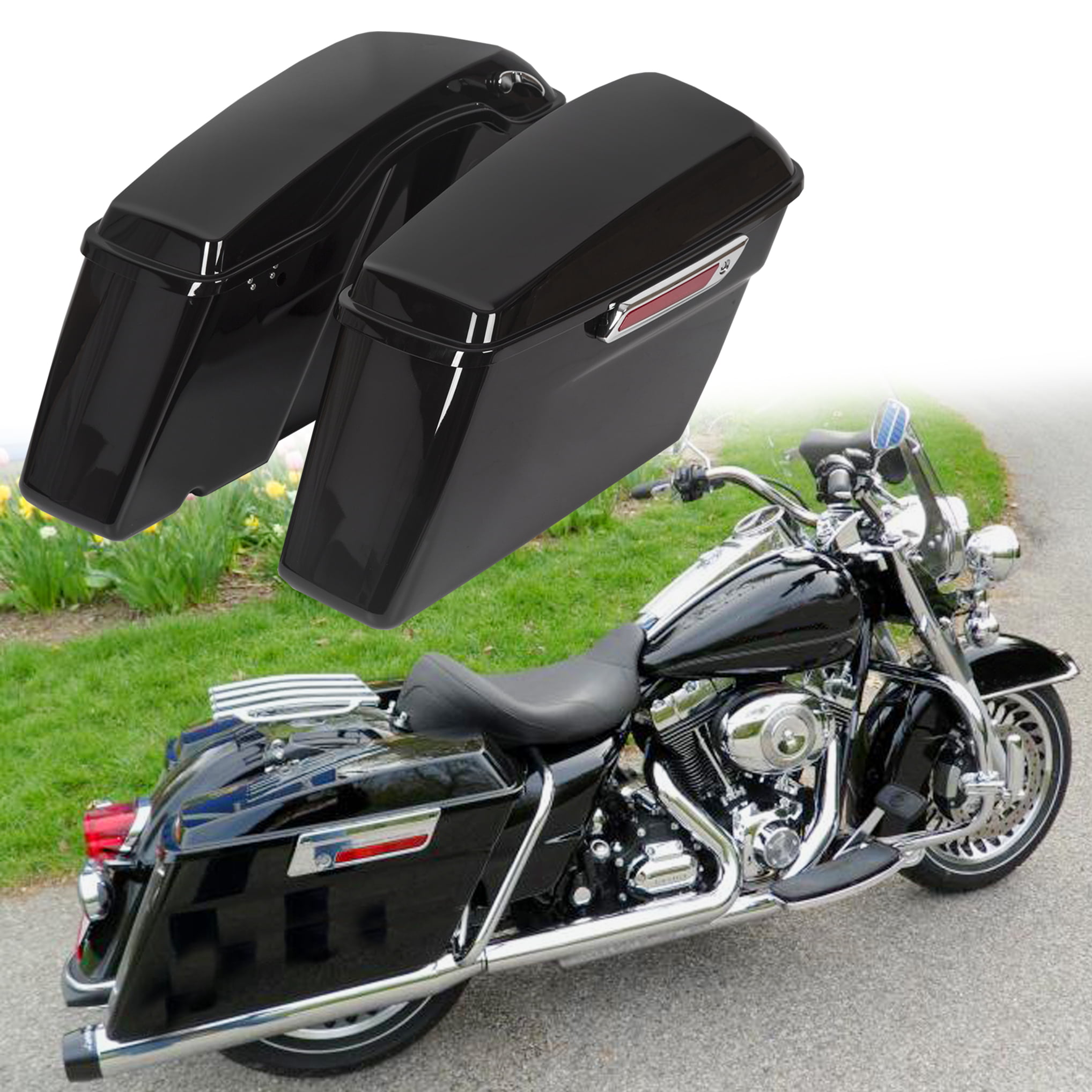 Black Hard Saddle Bags Motorcycle Luggage w/ Lights For Honda Cruiser Harley