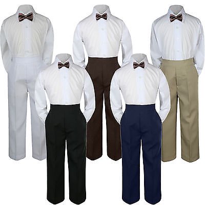 

3pc Brown Bow Tie Suit Shirt Pants Set Formal Baby Boy Toddler Kid Uniform S-7