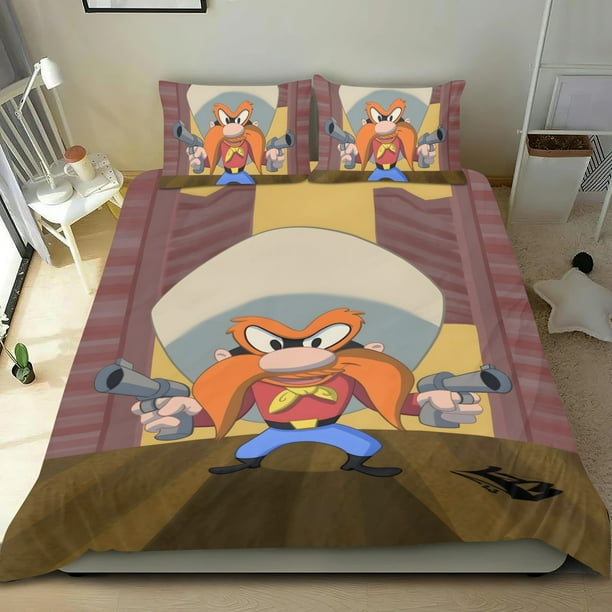 Yosemite Sam Conjunto de sábanas temático, trío de piezas, cómodo y amigable con la piel, diseño único, regalo de decoración para el hogar para familiares, amigos y fans, 90 cm * 190 cm