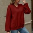 thumbnail image 3 of Jalioing V Neck Sweatshirts for Women Loose Basic Long Sleeve Pullover Tops Solid Color Fall Winter Casual Shirts, 3 of 8