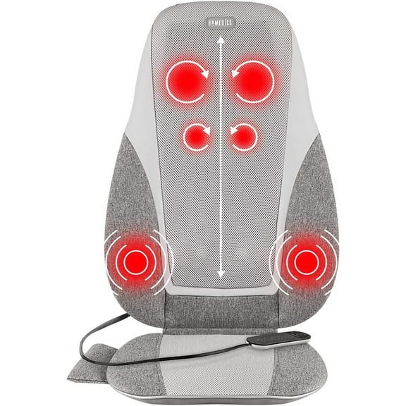 Homedics Shiatsu Plus Kneading & Vibration Massage Cushion with Heat, Deep Kneading, Lumbar Vibration Waves, 3 Massage Zones, Upper, Lower, Full Back, Gray in Color