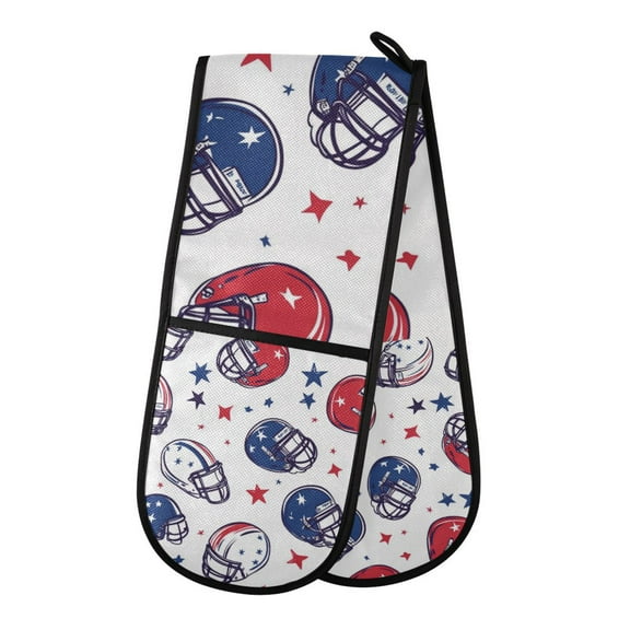 Yayeee Double Oven Mitt Kitchen Heat Resistant Baking 35" x7" Quilted Glove, Cartoon American Football Helmets