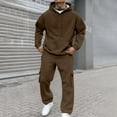 thumbnail image 3 of Jogger Sweatsuits 2 PCS Men Solid Relaxed Fit Fall Winter Outdoor Clothes Long Sleeve Hooded Sweatshirt Matching Open Bottom Cargo Sweatpants Sets (Coffee,XX-Large), 3 of 8