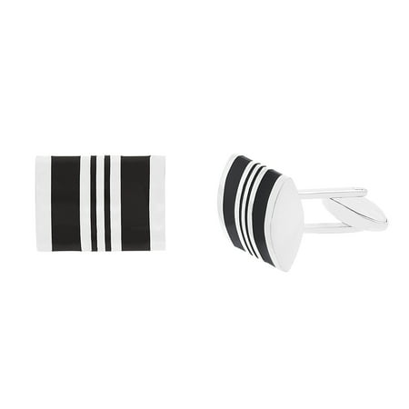 Men's Stainless Steel Rectangle with Black Enamel Cufflinks