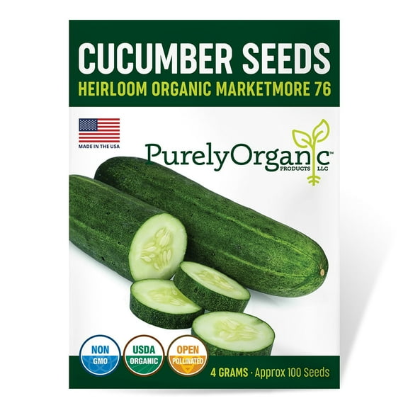 Purely Organic Marketmore 76 Cucumber Seeds (Premium Heirloom, Organic, Non-GMO, Open Pollinated, Vegetable, Full S) - Approx 140 Premium Seeds