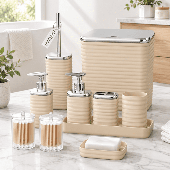 Bathroom Set - 10pc Accessory Beige