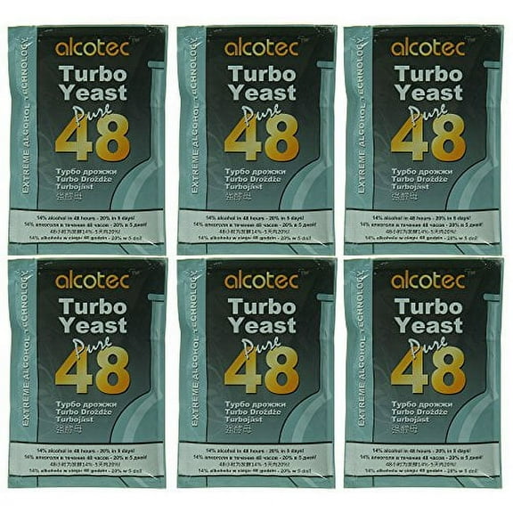Alcotec 48 Hour Turbo Yeast | Brewers Yeast Powder| Wine Yeast for Wine Making | Dry Yeast | nutritional yeast | (6 Packs)