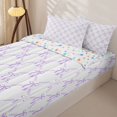 thumbnail image 3 of Homewish Cute Coquette Bowknot Zipper Twin Comforter Sets with Fitted Sheet and 2 Pillowcases,Cartoon Cute Bowtie Zipper Bedding Set For Girls Kids,White Purple,Reversible,4-Piece, 3 of 7