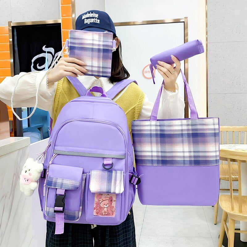 4 In 1 Fashion Canvas Women Backpack Trend Design School Bag For Girls Multiple Pockets Travel Backpacks Waterproof Bookbags Sac a dos scolaire Walmart